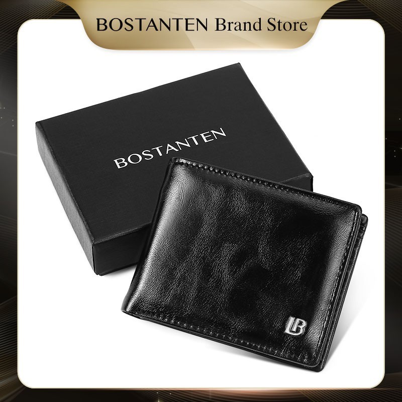BOSTANTEN Dompet Lipat Pria Koin Ritleting Bahan Kulit PU Hitam/Kopi/Coklat