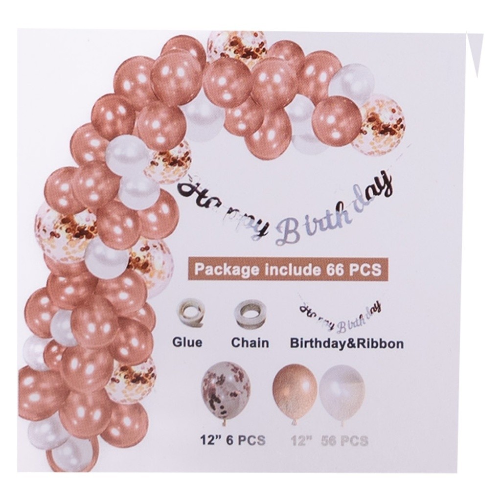 (HASANS PARTY)66 Pcs Set Garland Balon Latex / Paket Dekorasi Tema Rose Gold / Party Balon Set Garla