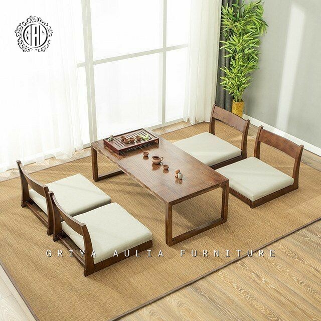 MEJA MAKAN LESEHAN MINIMALIS KAYU JATI - KURSI MEJA MAKAN MODEL JEPANG