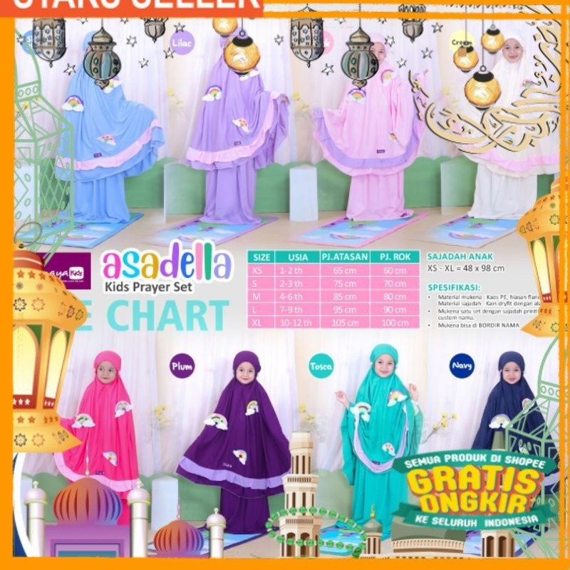 [FREE GIFT] MUKENA ANAK ASADELLA KIDS PRAYER SET/ Pink Dusty Fanta Merah muda