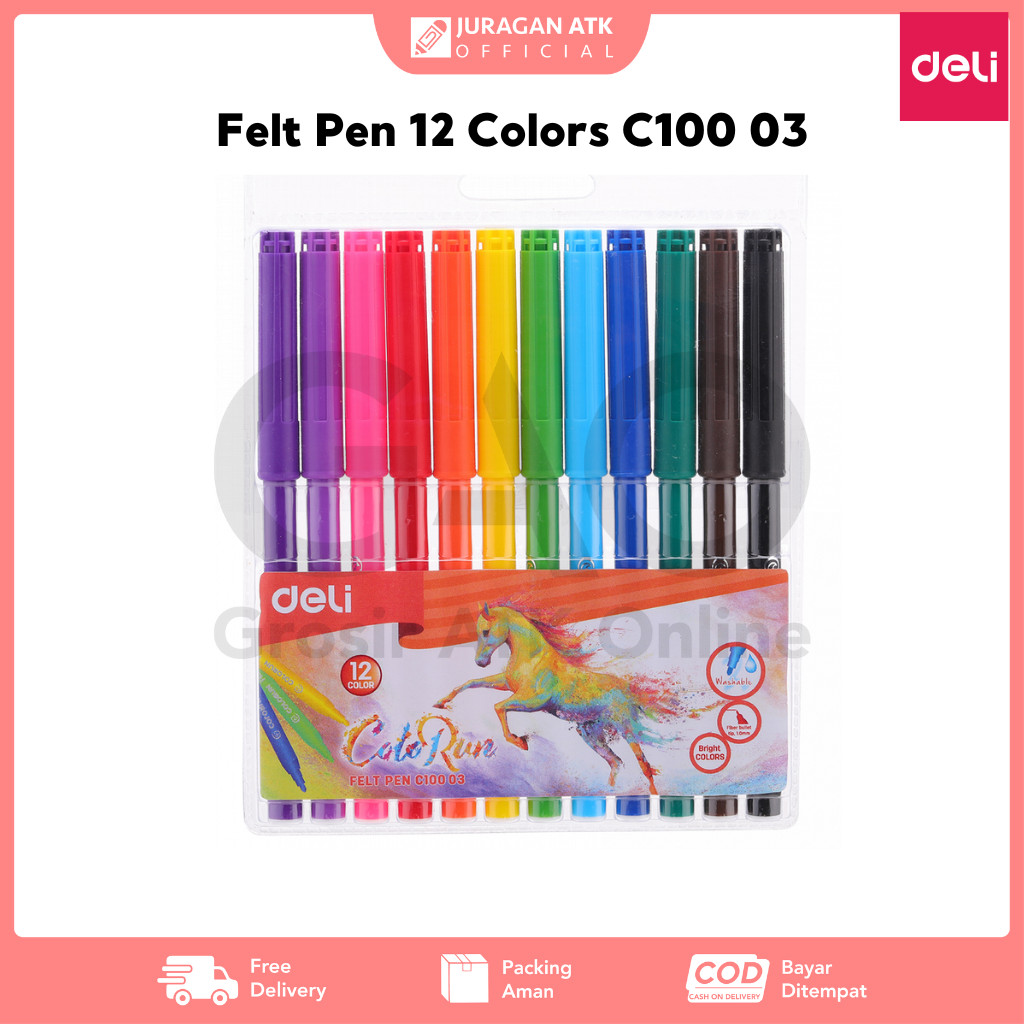 

Felt Pen Deli 12 Colors Spidol Warna Deli 1.0mm 12 Warna C100 03