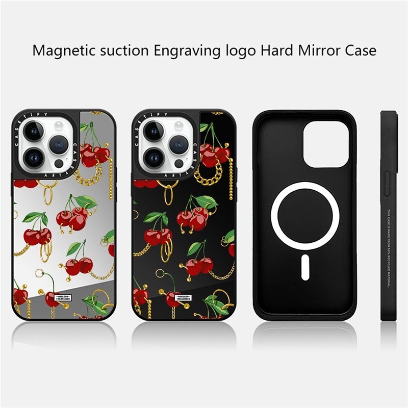 ㄚ CASETiFY X Cherry Bling By Useless Treasures Magnetic suction Black&Sliver Mirror Casing Apple IPh