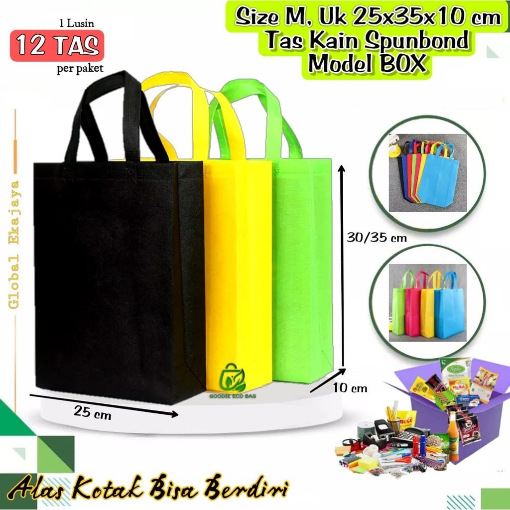 

Model BOX Lusinan 12 Tas Kain SpunBond Uk 25x35x10 cm Kantong Belanja Bingkisan Souvenir Ulang tahun