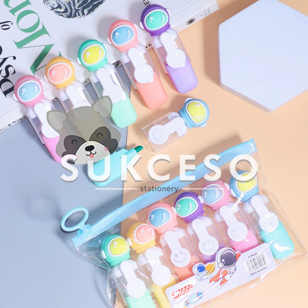 

Fancy Highlighter Set 6 Warna Astronot Pocket Penanda Bentuk Astronot Lucu