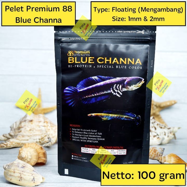 Pelet Ikan Blue Channa Premium 88 | floating 100 gr | Pakan Channa Barca Auranti Blue Pulchra Stewarti Andrao Silver Arwana. dst