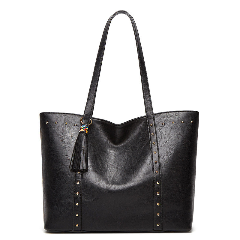 ARUBBIT tas tangan kulit wanita tas jinjing polos warna hitam desainer