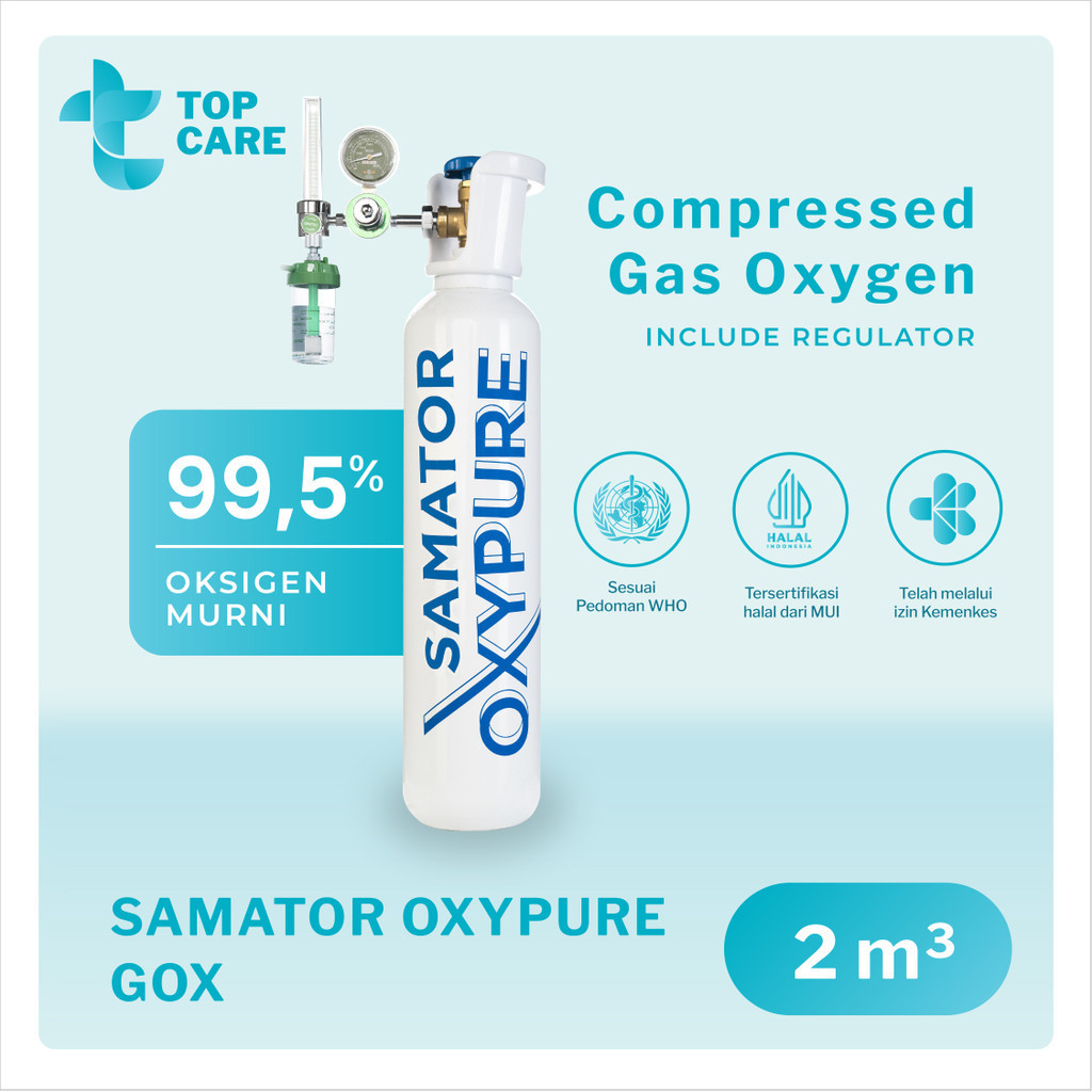 Samator Oxypure GOX 2 m3 [Include Regulator] / Tabung Gas Oksigen Murni Steril Untuk Home Care, Fasilitas Kesehatan, Rumah Sakit, Terapi Pernapasan