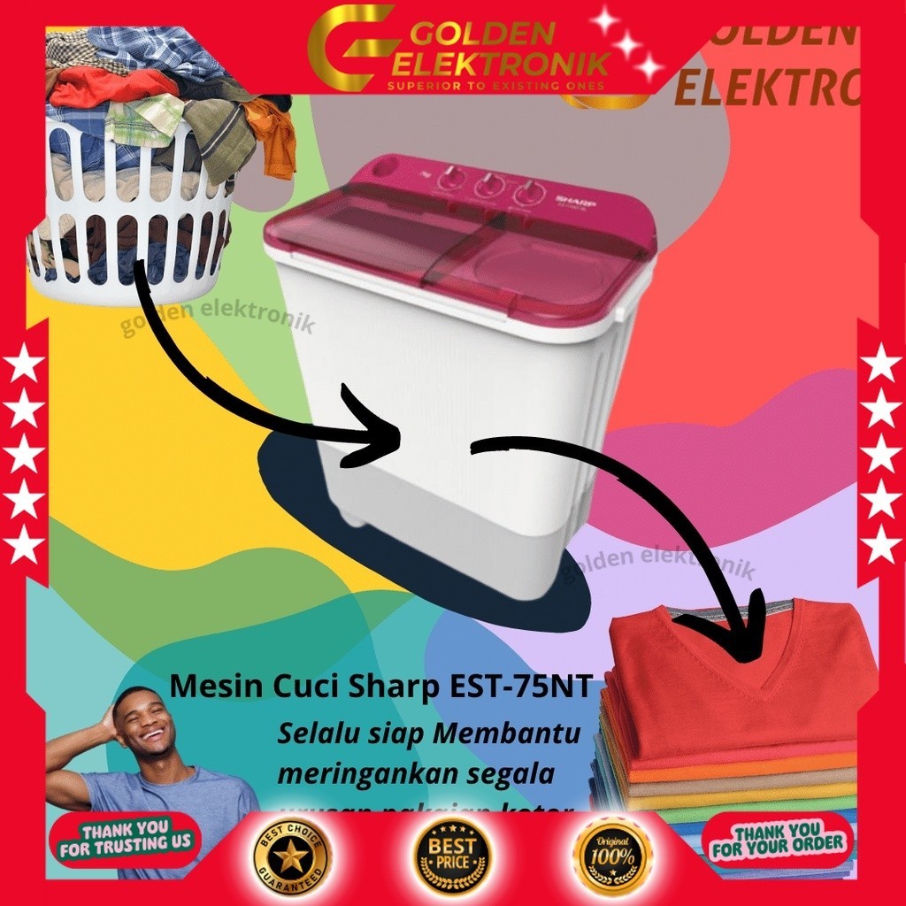 MESIN CUCI SHARP ES-T75NT-PK ES-T 75NT-PK 75NT-PK 75  NT 7Kg 2 TABUNG