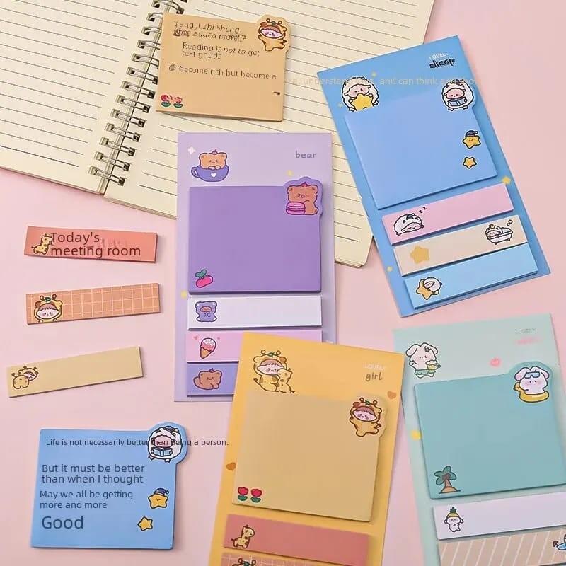 

(Pimenova) 80 Lembar Memopad Sticky Notes Lucu Sticky Notes Cute Animal 4 Line Note Penanda Buku Karakter Kartun