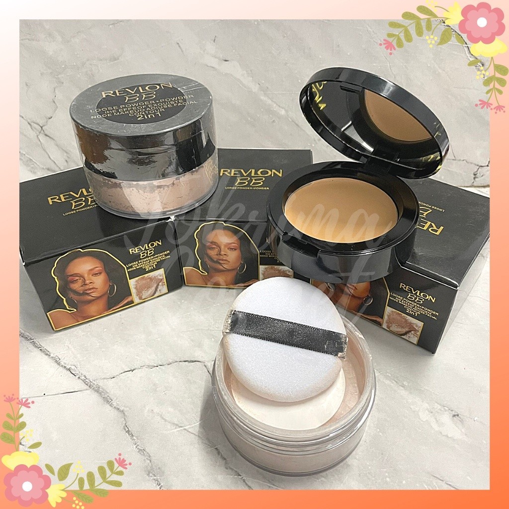 BD-19 BEDAK TABUR + BASAH FOUNDATION REVLON BB 2 IN 1 WARNA NATURAL PRESSED & POWDER