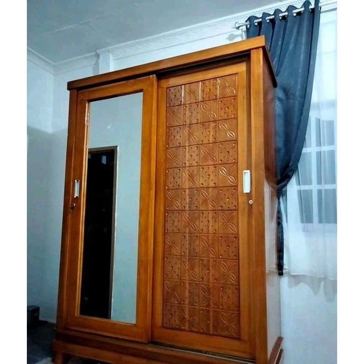 

PROMO SPESIAL LEMARI SLEDING 2 PINTU FULL KAYU JATI ALMARI PAKAIAN