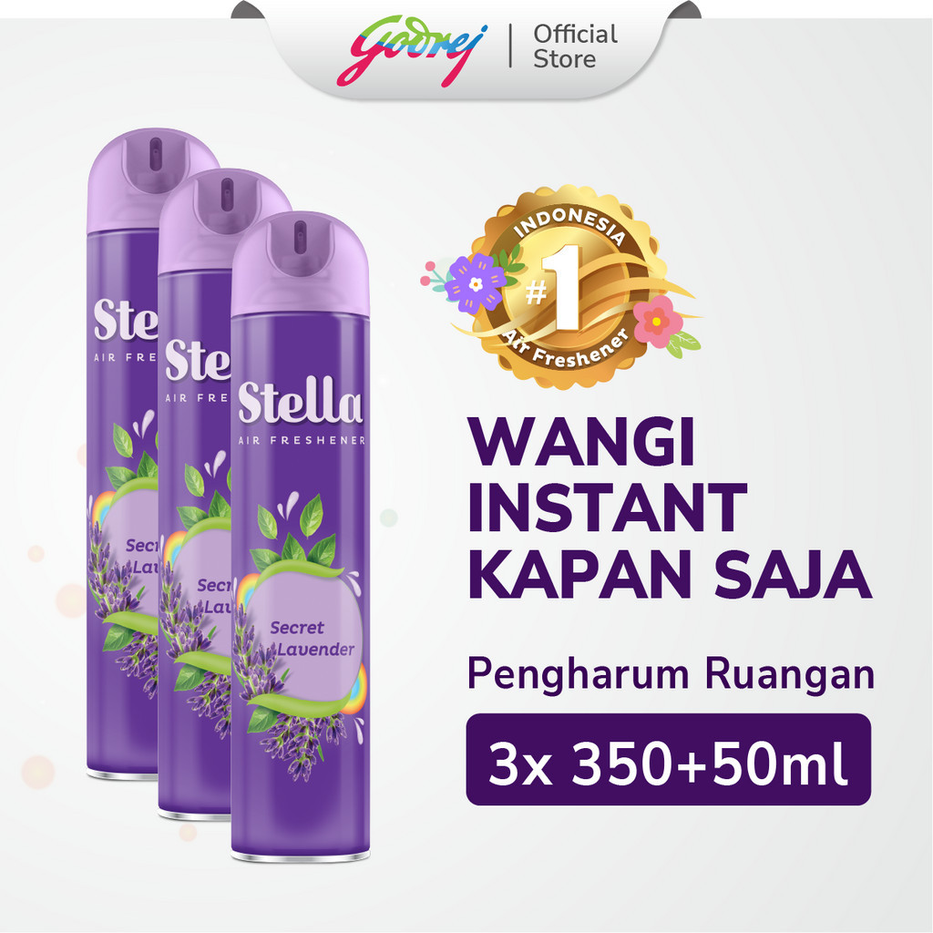 Stella Aerosol Secret Lavender (350+50 ml) x3 - Pengharum Pewangi Ruangan Semprot