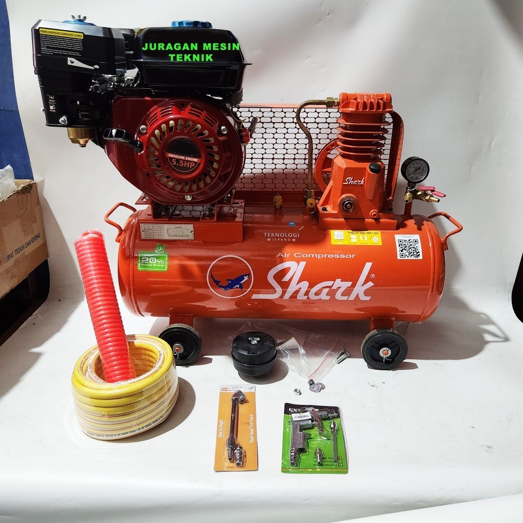 PROMO SPESIAL Komplit Mesin Kompresor Bensin SHARK 1/4 HP + Mesin Penggerak