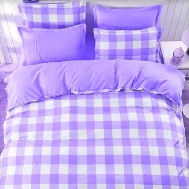 Bedcover Set Sprei  Motif Emily Lilac  Kotak Lilac   Aesthetic  Paket Kumplit  Kotak Ungu BIGSALE