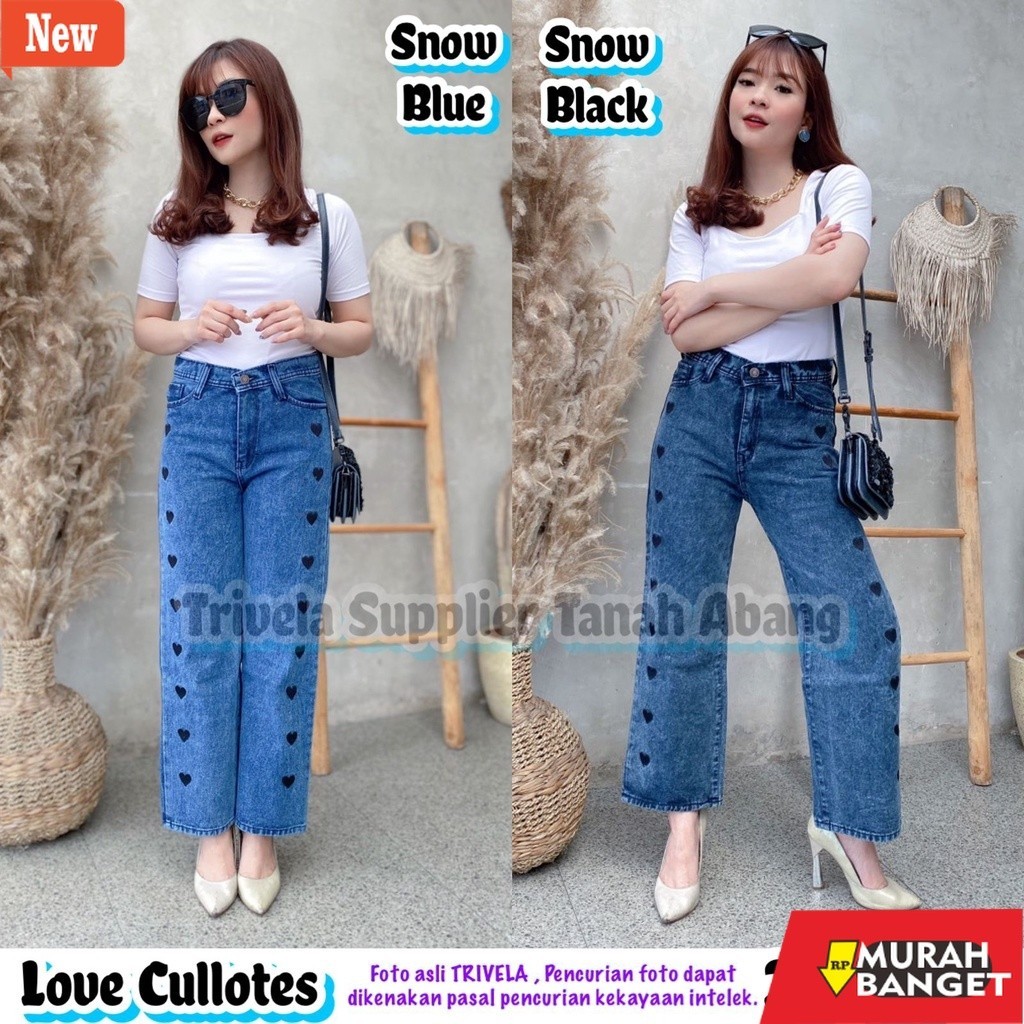 Celana panjang denim wanita- Kulot Jeans Love Wanita / Love Cullotes / Kulot Love Jumbo / Kulot Love