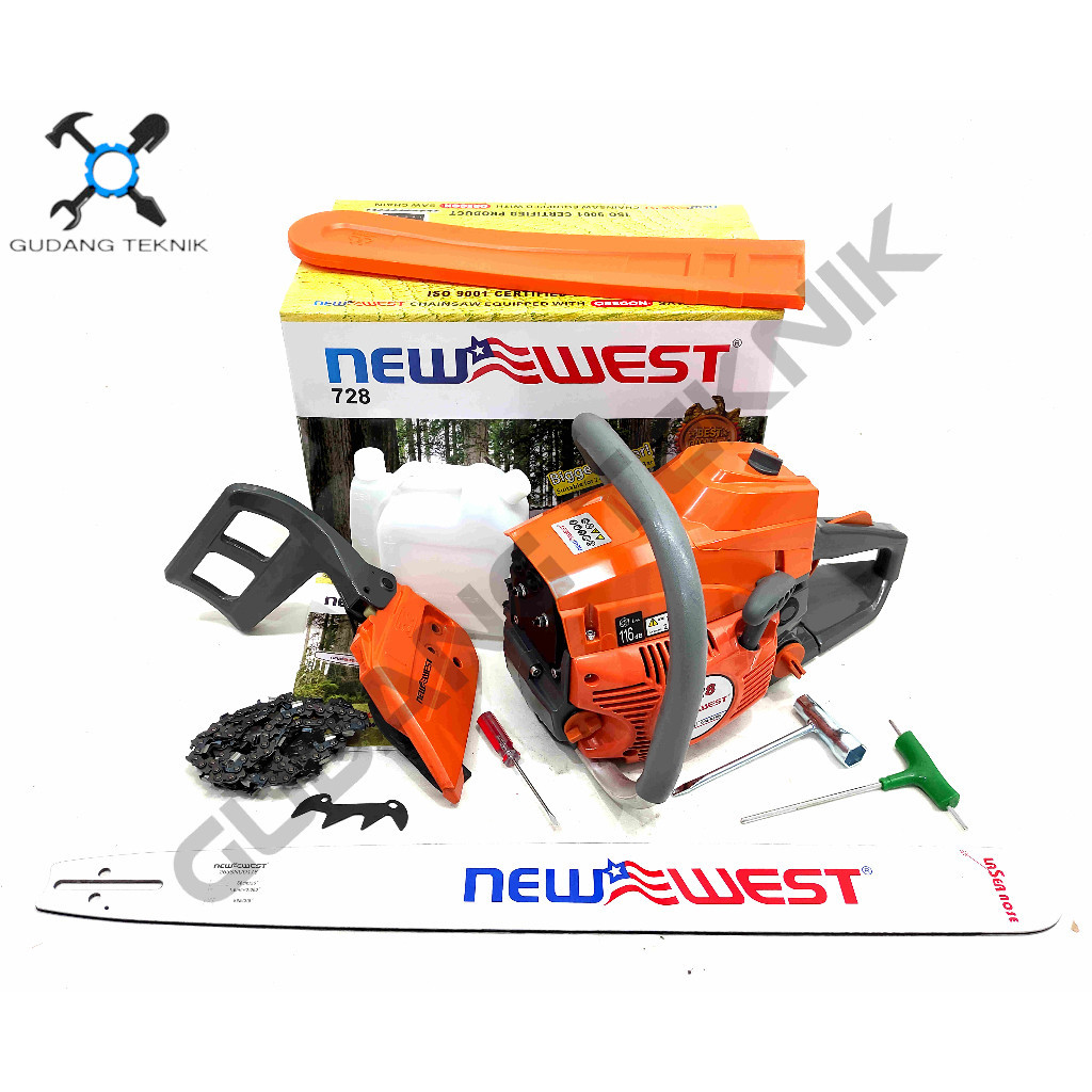 BIG SALE RAMADAN Mesin Chainsaw Belah Kayu 26" LASER 728 NEW WEST / Mesin Gergaji Potong Belah Kayu 