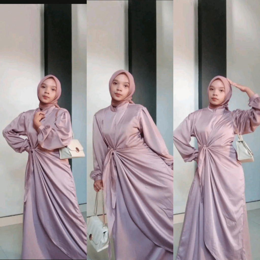 TERMURAH - ARABELL DRESS MUSLIM WANITA MATERIAL SILK SATIN PREMIUM MODEL TERBARU VIRAL//GAMIS BRIDES