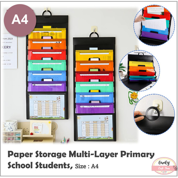 

Storage Bag File Bag Size A4, Paper Storage Multi-Layer Primary School Students Wall Hanging Homework Data With 6Pockets Colorful