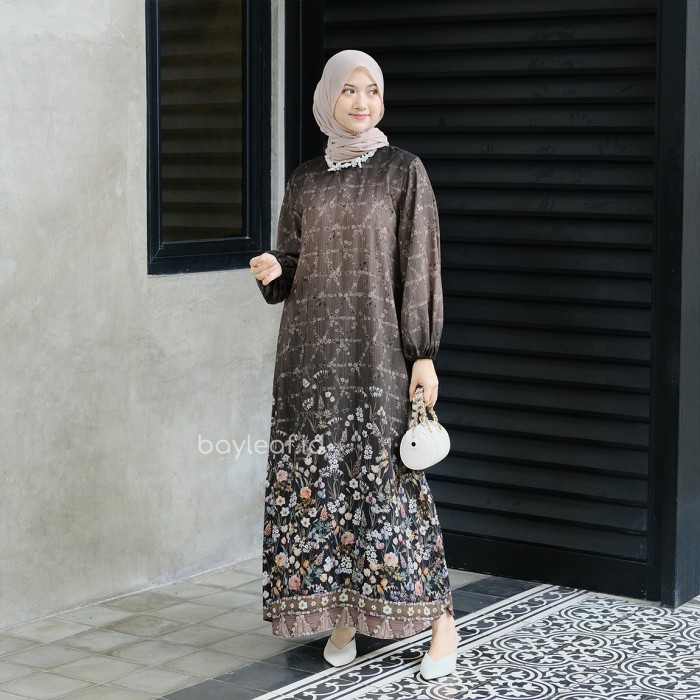 "V.NLN" - Bayleaf.id Aster Mahalini Maxi Dress Black Motif Bunga / Dress Gamis Wanita Motif Bunga - 