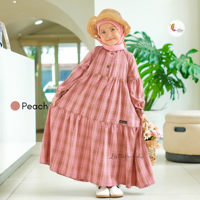 DEU95 Gamis Anak SAFIA - Baju Gamis Anak Perempuan 0-12 Tahun Katun Premium Kotak Kotak by Listiafor