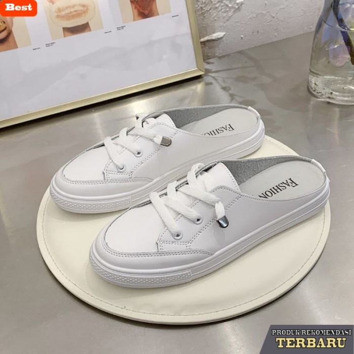 sandal wanita trend sekarang SEPATU SANDAL SELOP WANITA WHITE SNEAKERS POLOS PUTIH IMPORT KOREA ORI 