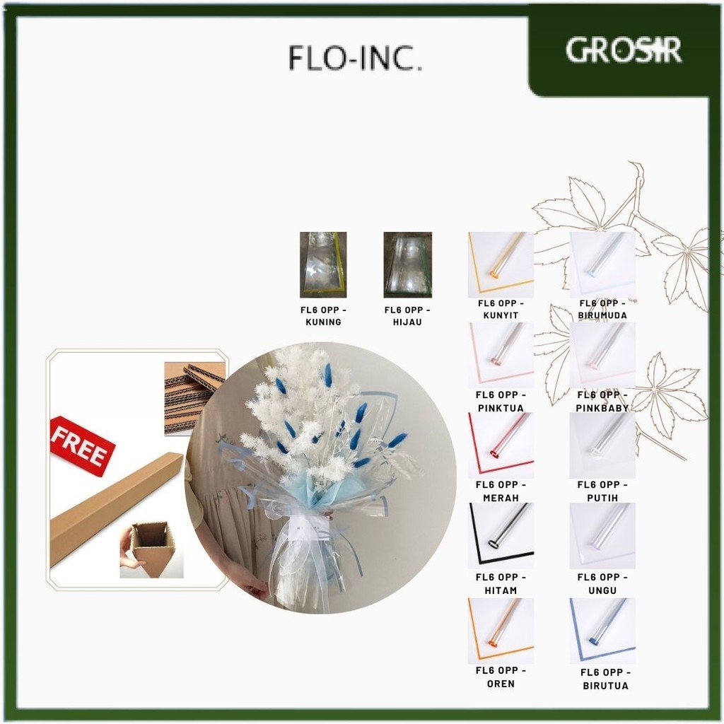 

FLO-INC. - FL6 OPP 5Lembar-Kertas Bunga Buket Transparan List WARNA / Kertas Buket Bunga Florist Cellophane