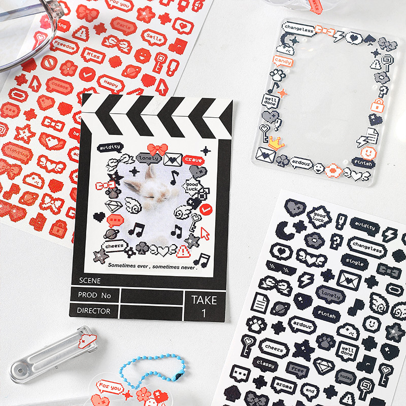 

MOHAMM 1 Sheet Funny Pixel Heart Stickers for DIY Photo Cards Carft Scrapbook Diary Planners Poster Decoration