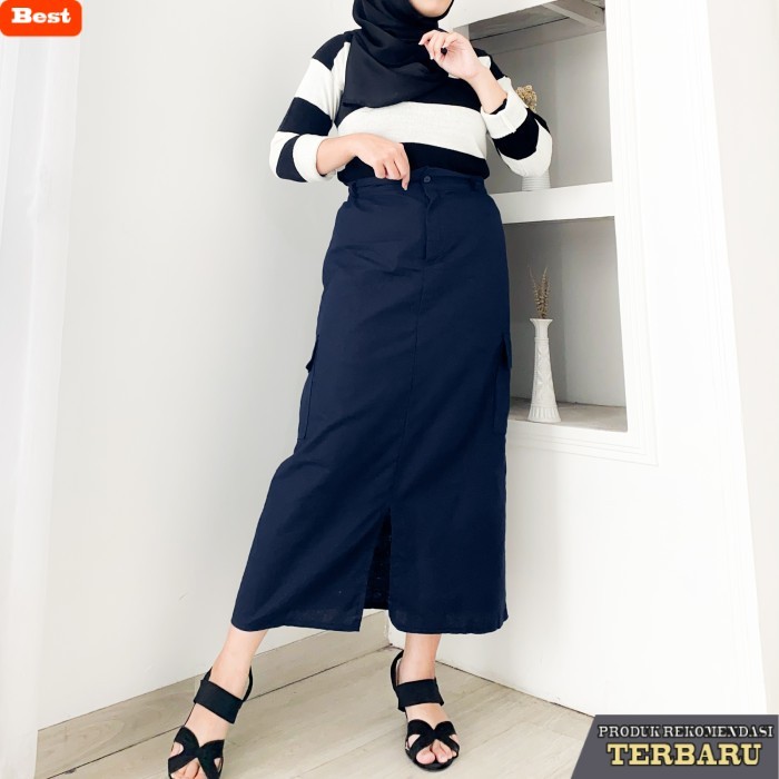 rok wanita kekinian Rok skirt cargo wanita panjang korea kekinian - BLACK