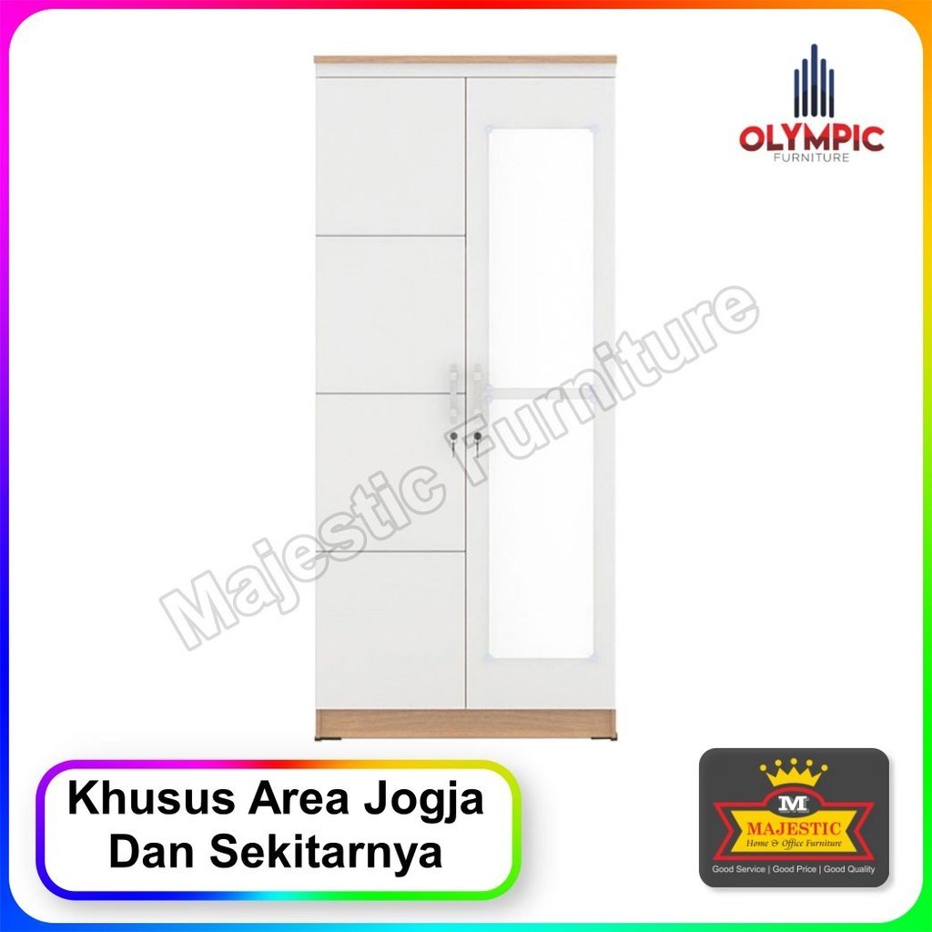 Olympic Lemari Pakaian 2 Pintu LP Eero 2P - 80x43x180.9 cm - Dark Brown/White/White HiGloss