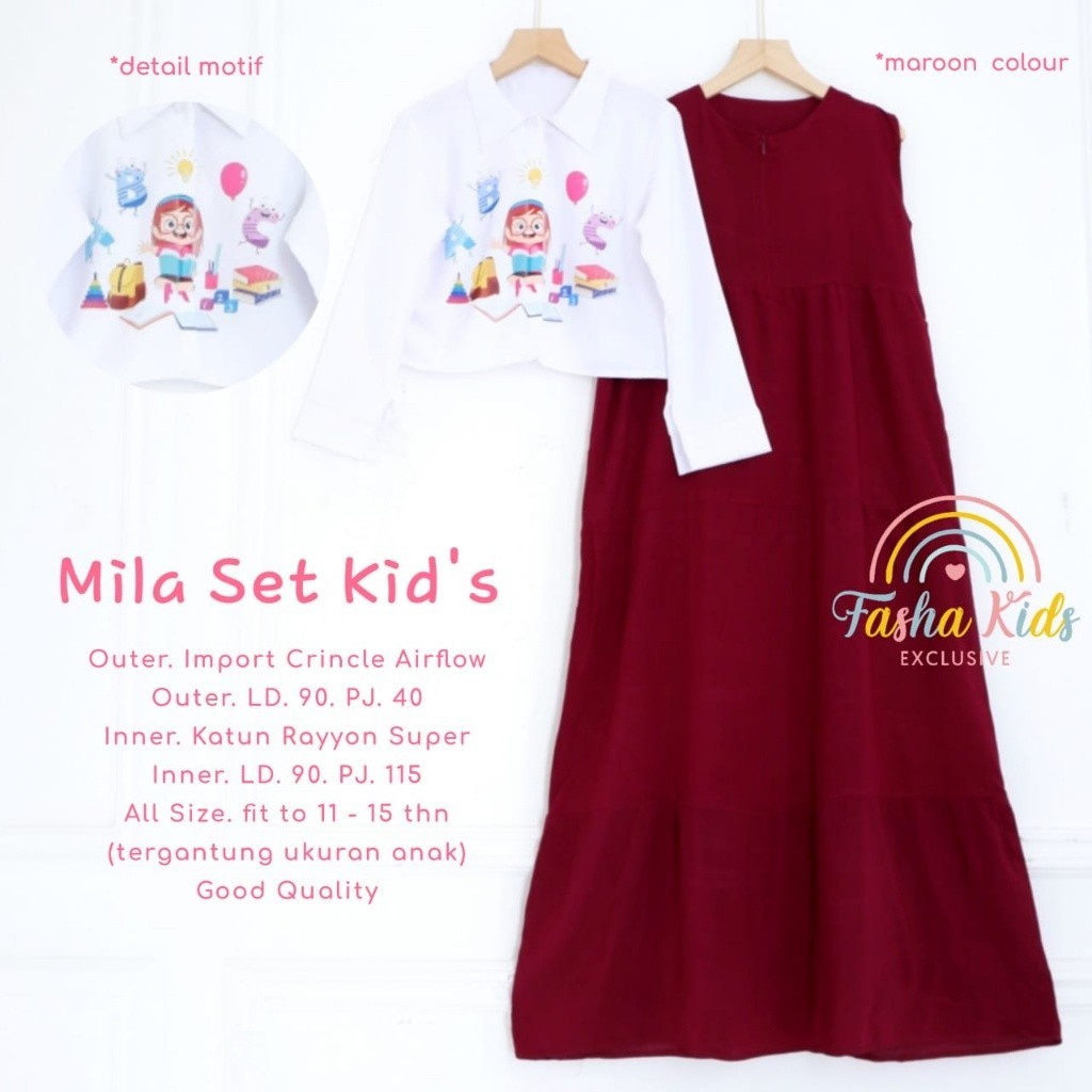gamis set outer anak perempuan 11-15 tahun akainu elia lita lusiana mila poni set ori fasha kids