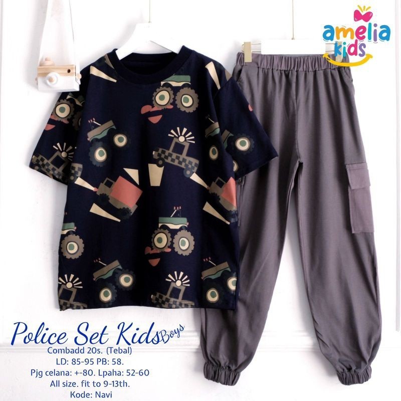 SETELAN KAOS CELANA ANAK LAKI LAKI // POLICE SET ORIGINAL AMELIA KIDS