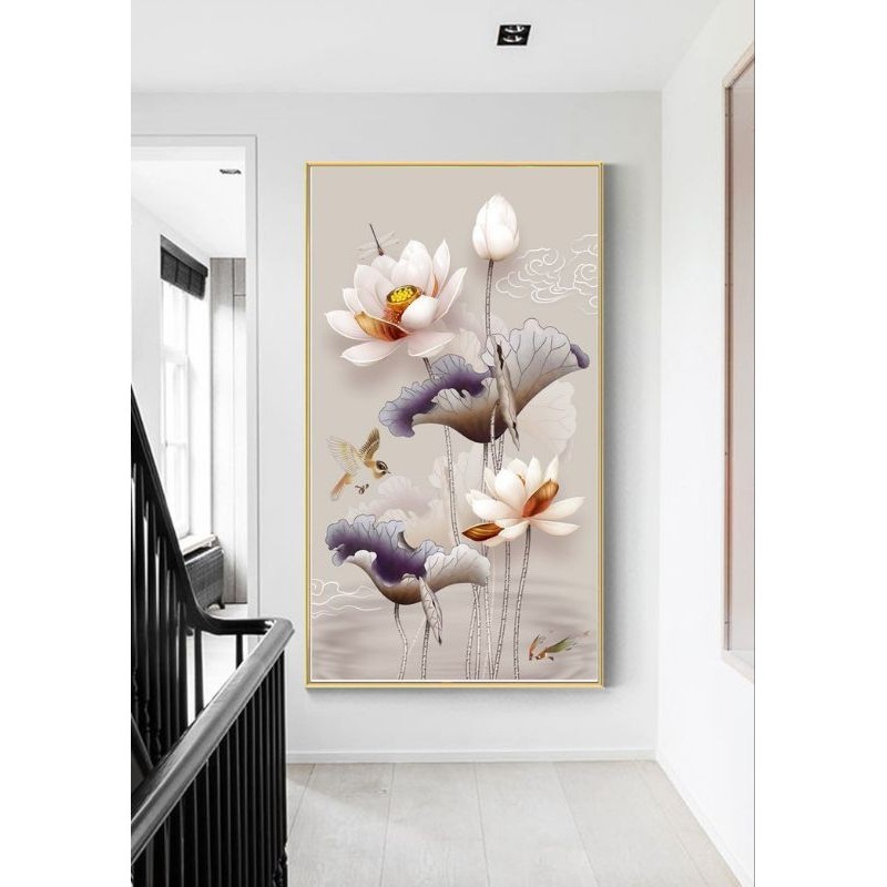 lukisan bunga teratai nordic hiasan dinding dekorasi rumah