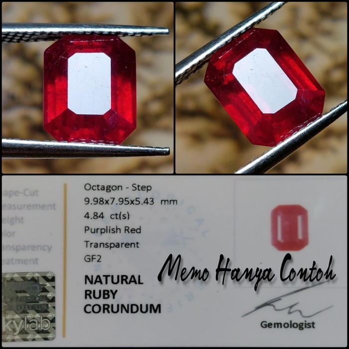 Natural Asli Batu Permata Ruby Corundum Octagon