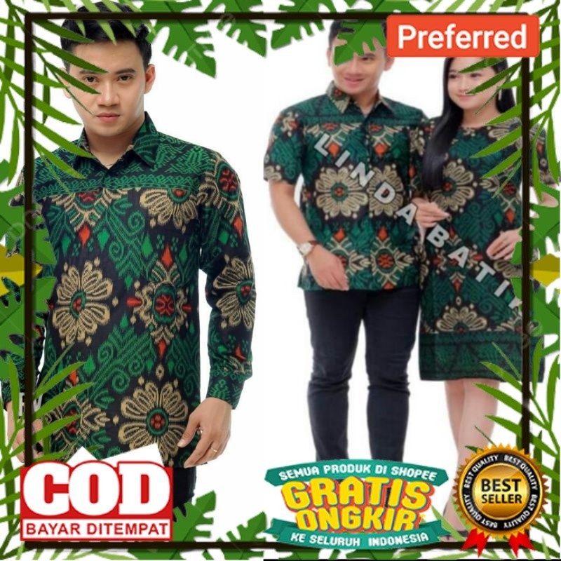 BAJU BATIK KEKINIAN-BAJU BATIK PRIA WANITA( couple batik) BATIK WARNA HIJAU BOTOL MOTIF SONGKET KECU