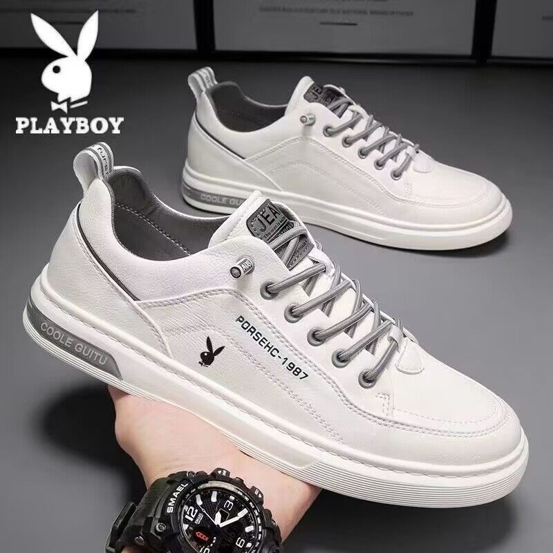 Playboy shoes, men's sports white shoes, 2023 autumn men's casual leather shoes, plush anti slip, ve