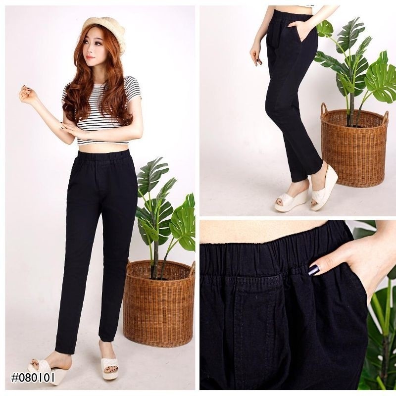 [BISA COD] Celana Panjang Kulot Hamil Pinggang Karet Jeans Wanita Non Stretch All Size Wanita Redvin