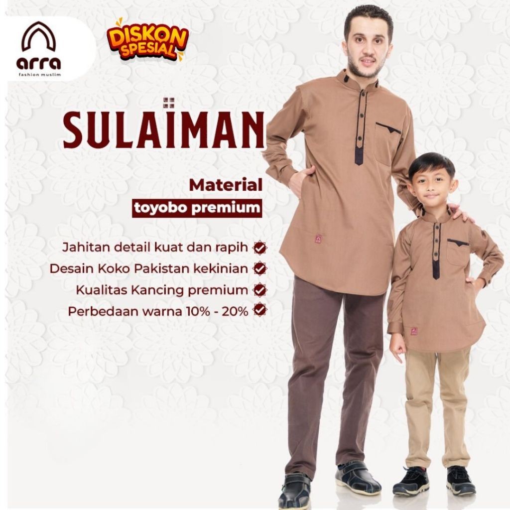 Arra Sulaiman Baju Koko Couple Ayah Dan Anak Laki Laki 2-12 Tahun Lengan Panjang Terbaru Bahan Toyob
