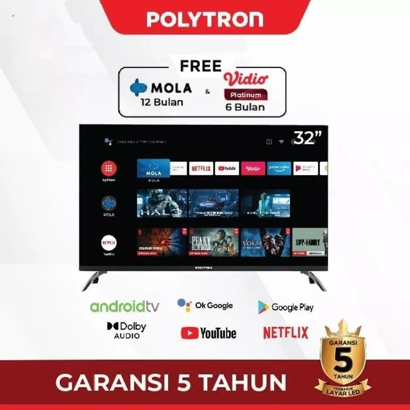 TV LED Polytron LED Smart Android TV 32 Inch PLD 32AG5959 Digital Frameless  original 100% Garansi 5 tahun