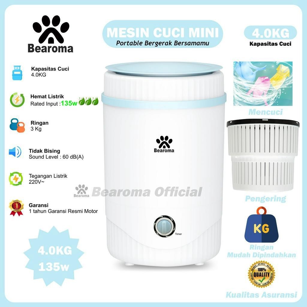 Bearoma Mesin Cuci Mini Portable Murah Terlaris.Kapasitas Cuci 4KG.Terbaru.Garansi Resmi 1Tahun.Orig