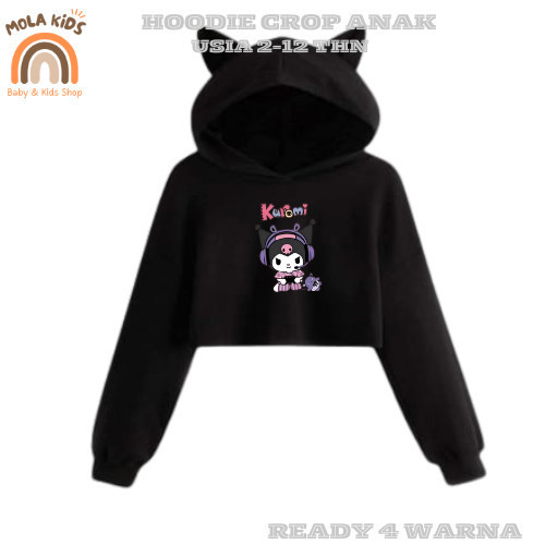 hoodie crop kuromi anak perempuan usia 2-12 tahun hoodie telinga lucu - PINK, M