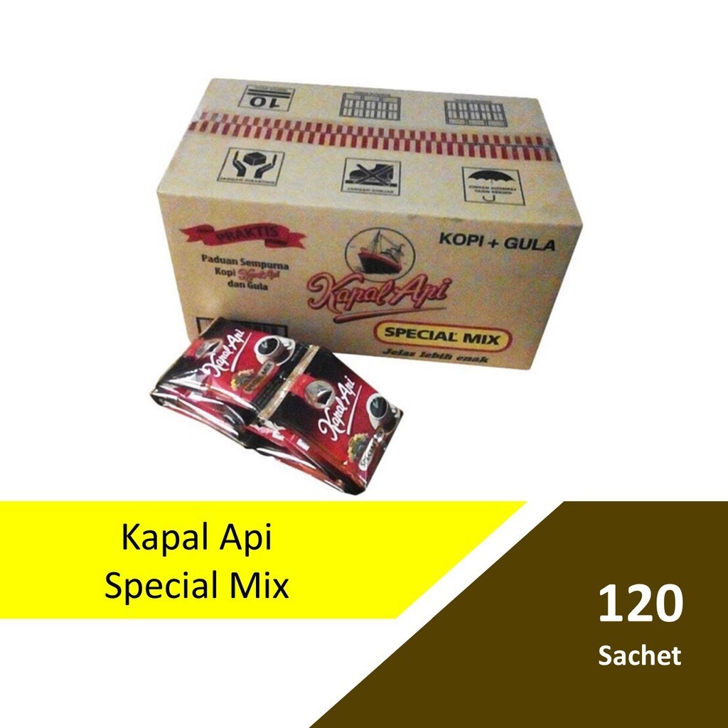 

Kapal Api Special Mix 1 Dus isi 12 Renteng Kopi + Gula per Karton 120 Sachet 24 Gram