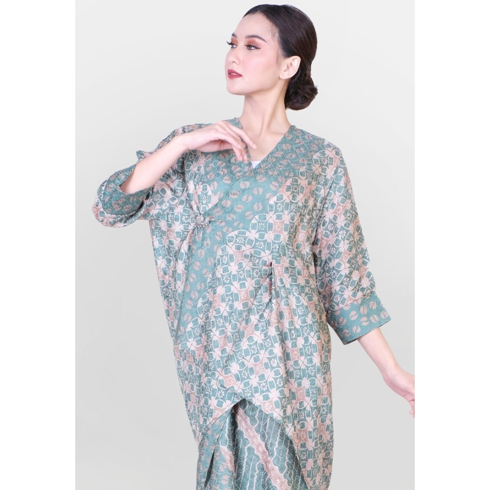 Nayara Batik Outer set hijau Indira / Kaftan Set / Dress Pesta - Hijau, all size