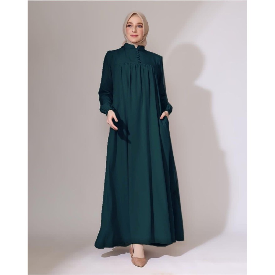 Baju Gamis Wanita  Muslim Bahan Katun Toyobo Polos Umbrella - Hitam, M