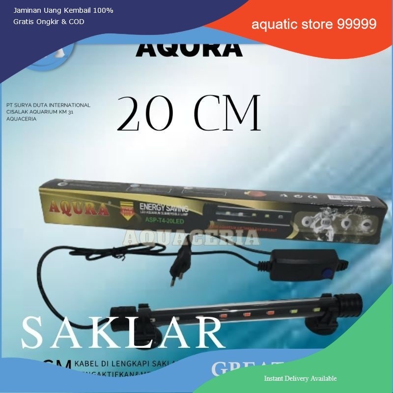 Lampu celup aquarium 20cm AQURA ASP-T4-20LED Lampu celup LED aquarium mini 20cm