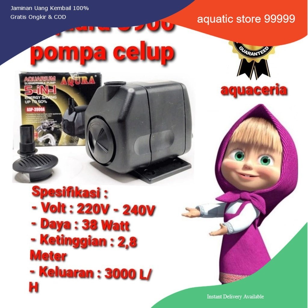 pompa celup air aquarium kolam aqura ASP 3900 power head 3900 ORI