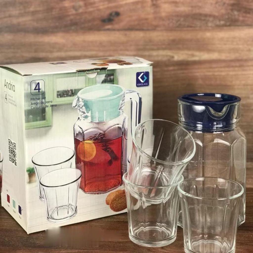 Andria Pitcher Set 4 in 1 Import Gelas + Dus Importir | Teko Kaca Set | Set Peralatan Saji MInuman T