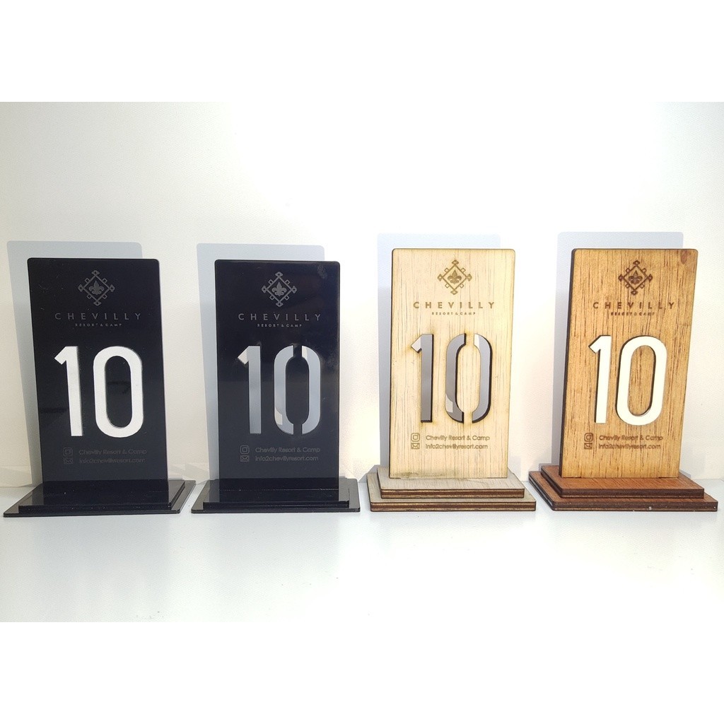 HDK Nomor Meja Cafe, nomor meja resto Kayu Minimalis Lasercut Custom Logo