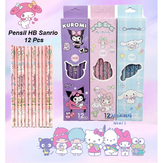 

12 Pcs Pensil HB Import Pencil Perlengkapan Sekolah Alat Tulis Gambar Kartun Motif Sanrio Cinamoroll My Melody Kuromi Kotak Pensil Pena Pen