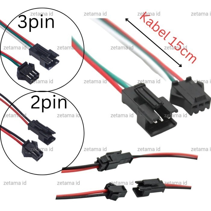 Soket Jst Tusuk Jack DC 2pin 3pin Soket Lampu Led DC Male Female Kabel