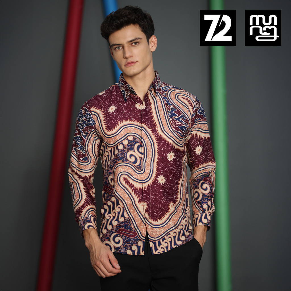 BAJU BATIK PRIA Kemeja Lengan Panjang Slimfit Premium Motif Parang Mazon Warna Dongker Ungu 724635 C
